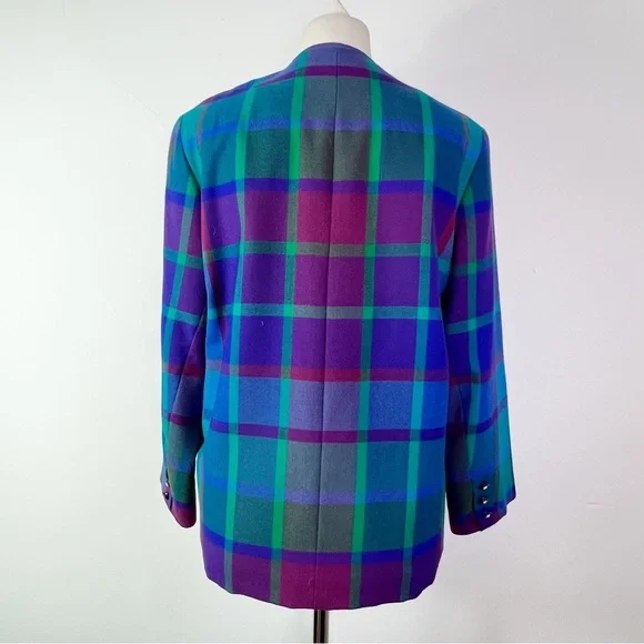 Vintage Avoca Made in Ireland Purple & Green Checked Wool Jacket Size S - Picture 5 of 11